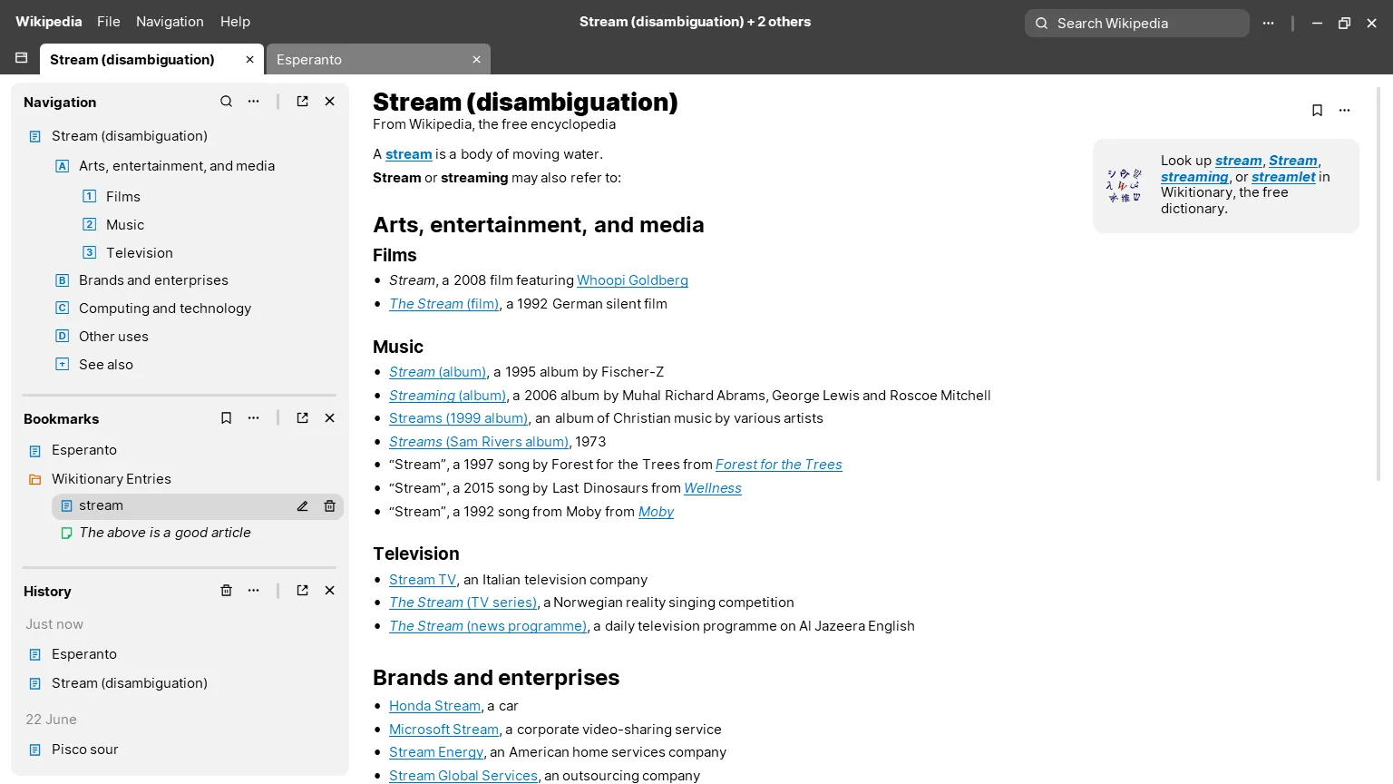Wikipedia desktop concept, with tabs