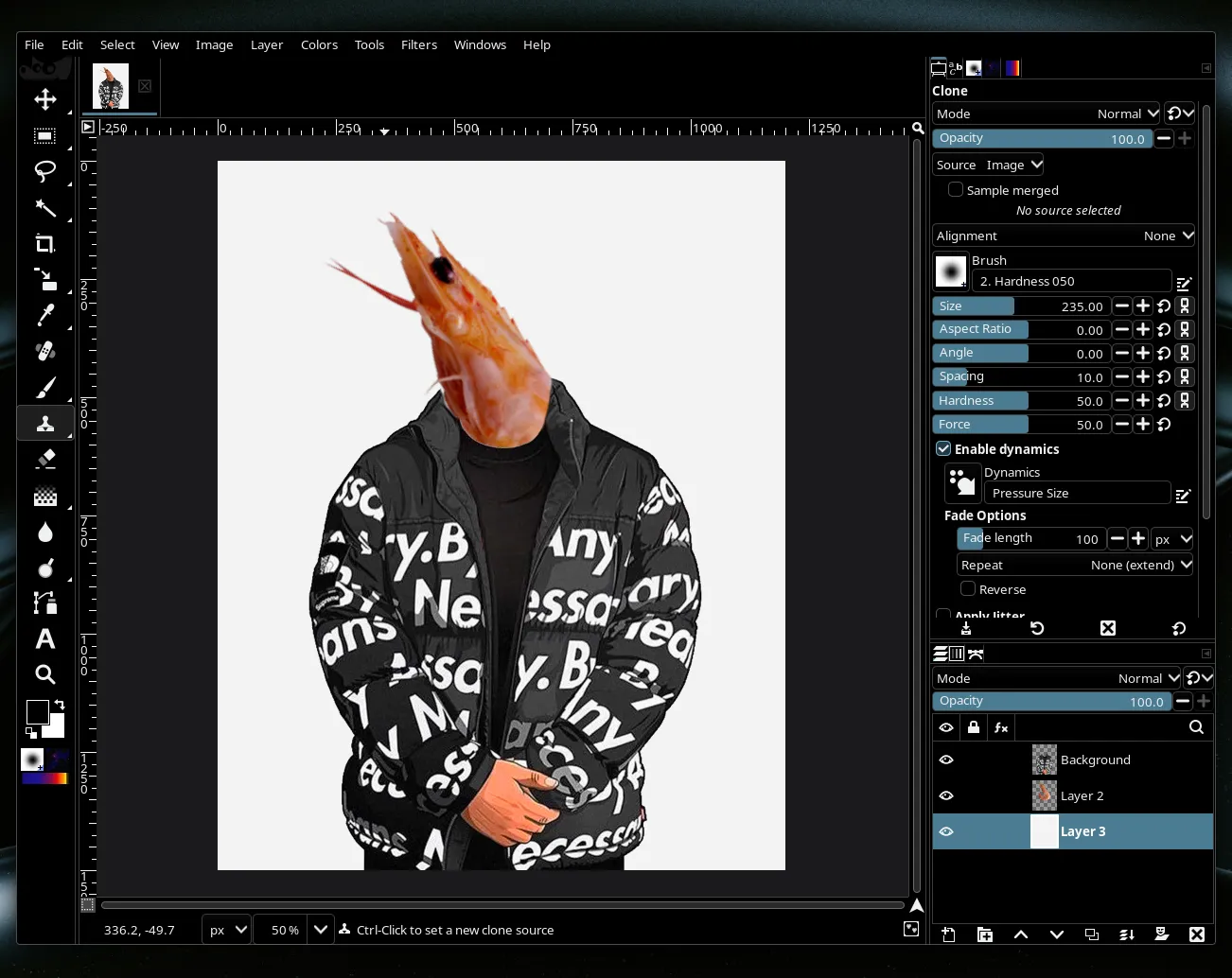 A screenshot of a GIMP window, with the Goku Drip shrimp image.