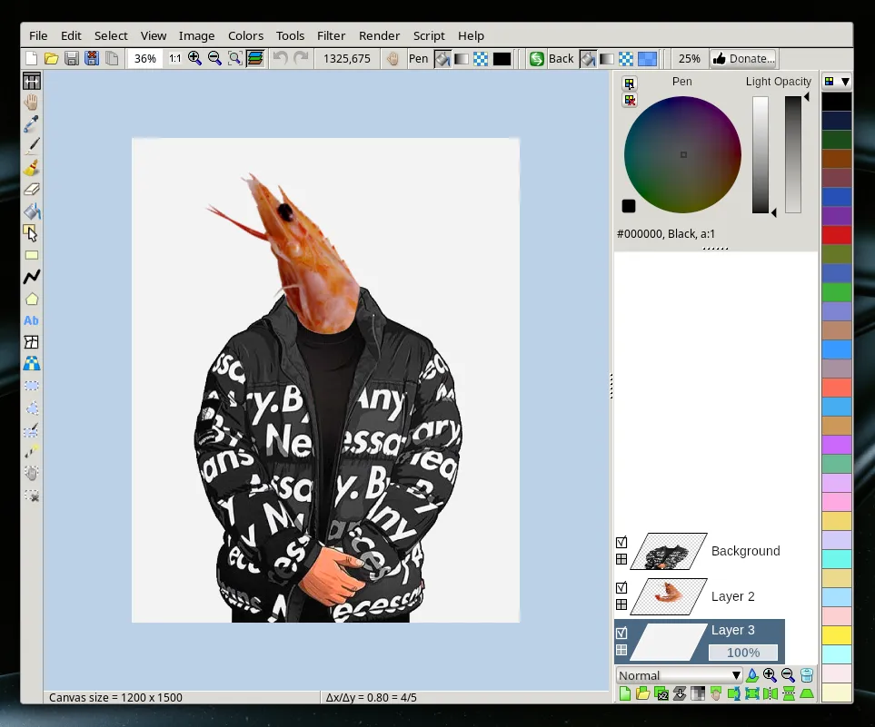 A screenshot of a LazPaint window, with the Goku Drip shrimp
image.