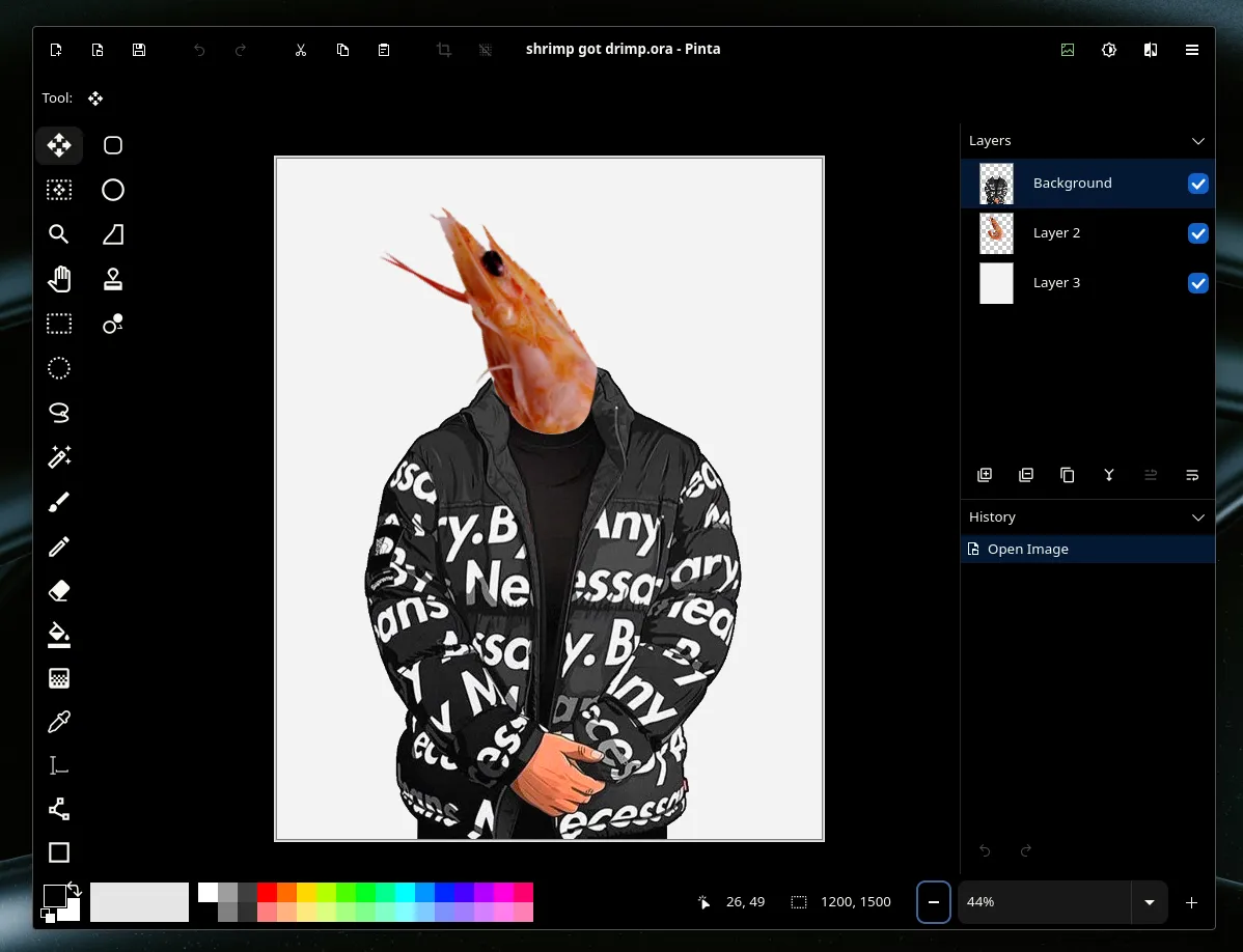 A screenshot of a newer Pinta window with a unified headerbar and no
menubar.