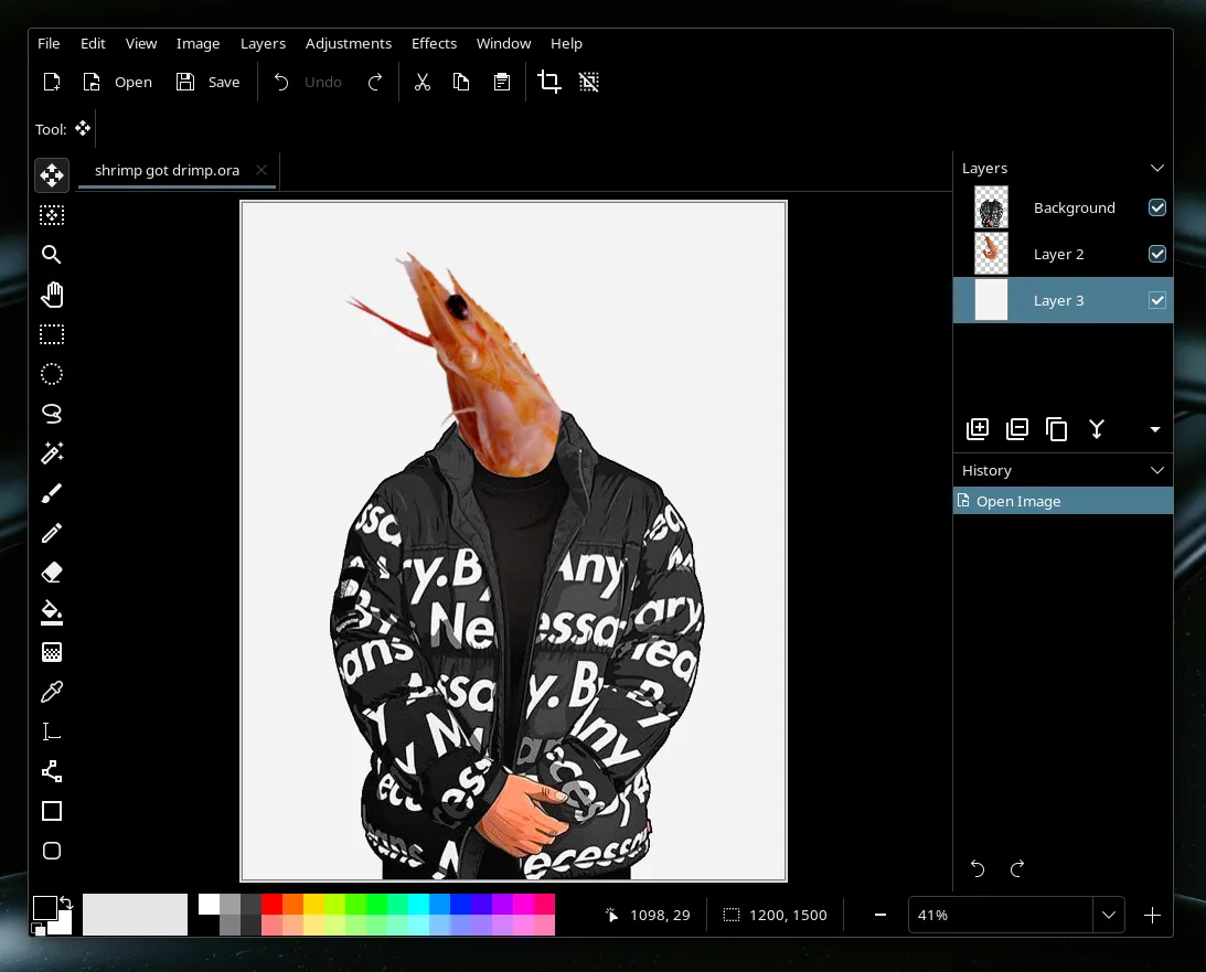 A screenshot of a Pinta window, with the Goku Drip shrimp
image.
